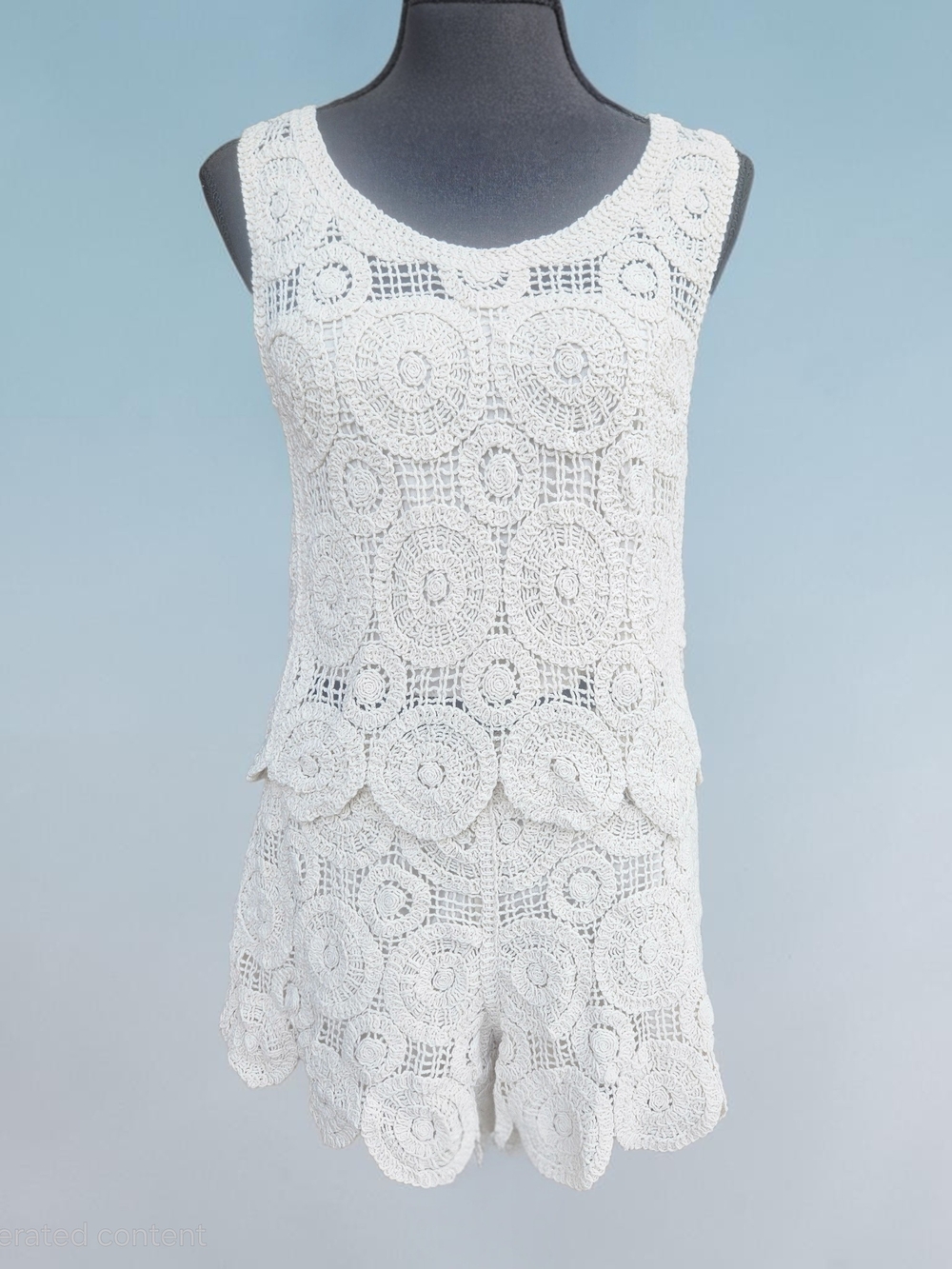 Simply Couture Beige Crochet Tank Top and Shorts Set Size S
